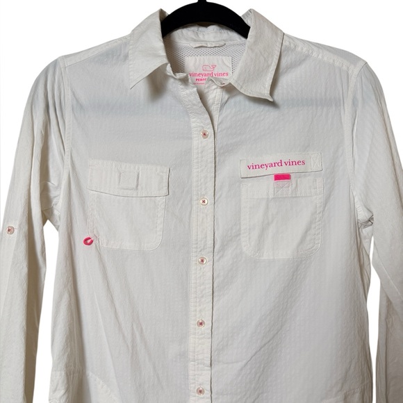Vineyard Vines White Performance Shirt Dress with Pink Logo - Picture 2 of 10